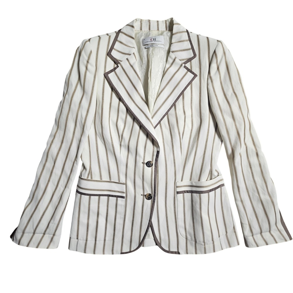 Carolina Herrera CH Striped Linen Blend Blazer Jacket 12 Spain Quiet Luxury